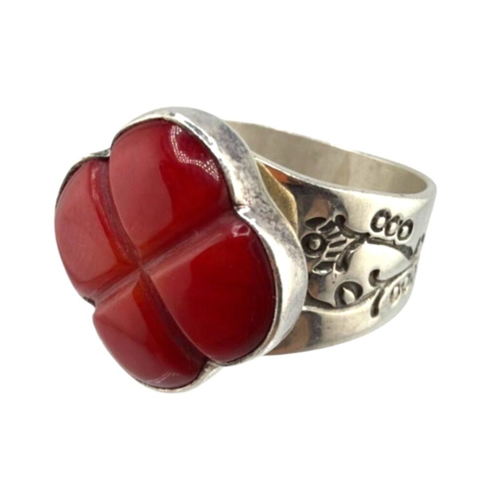 Jay King Mine Finds Carved Red Coral Flower Ring 6.5